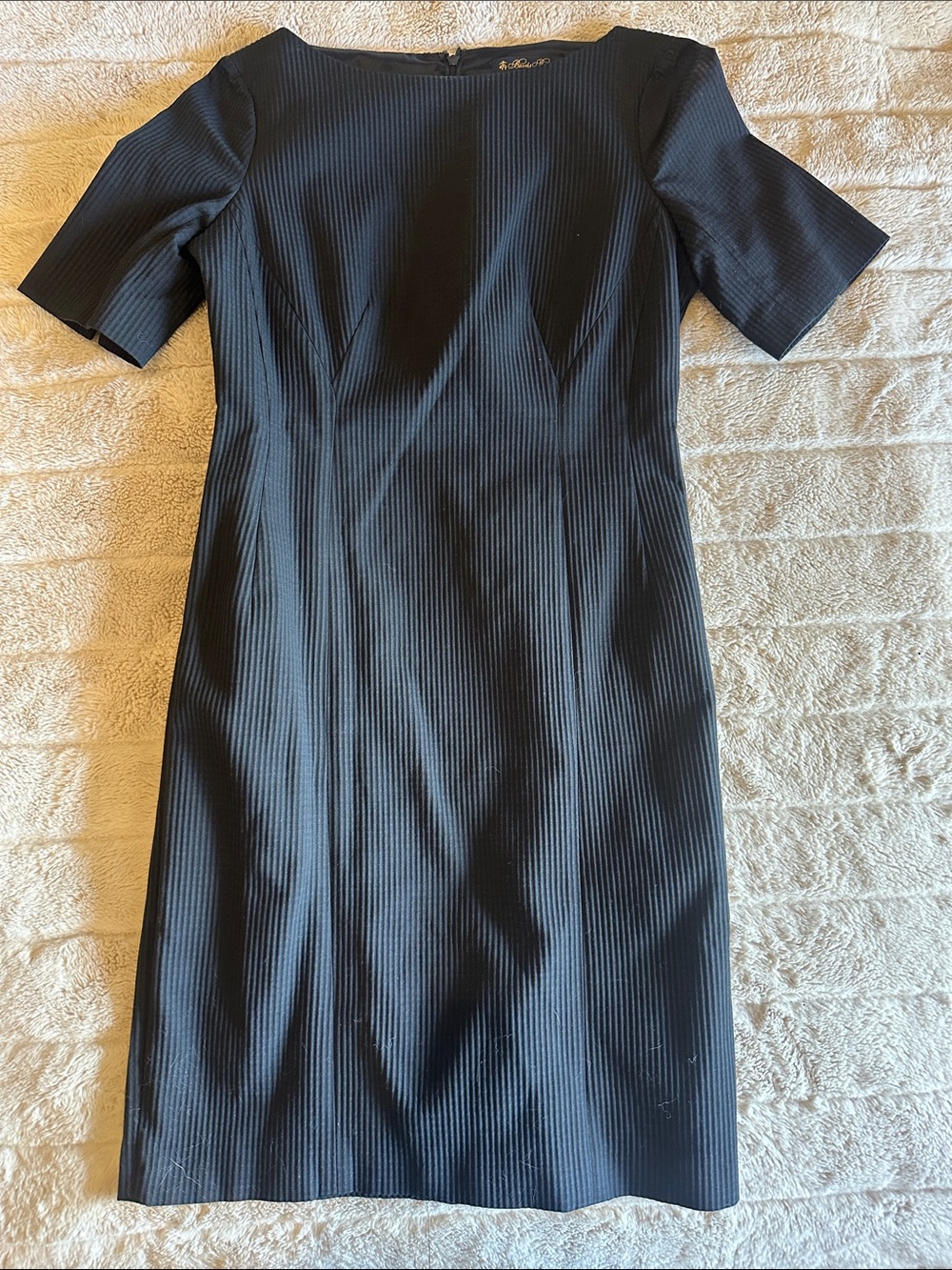 Brooks Brothers Black Ribbed Short-Sleeve Midi Sheath Dress